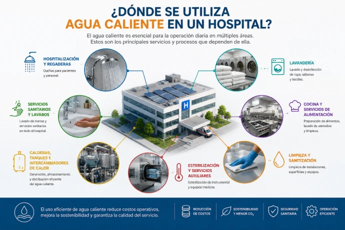 Usos de agua caliente en un hospital